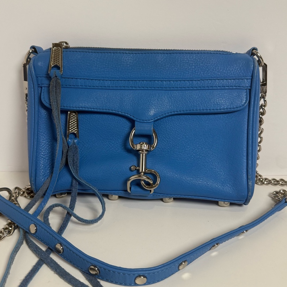 Rebecca Minkoff Mini Mac Crossbody Bag Blue Clutch CERULEAN Silver Hardware